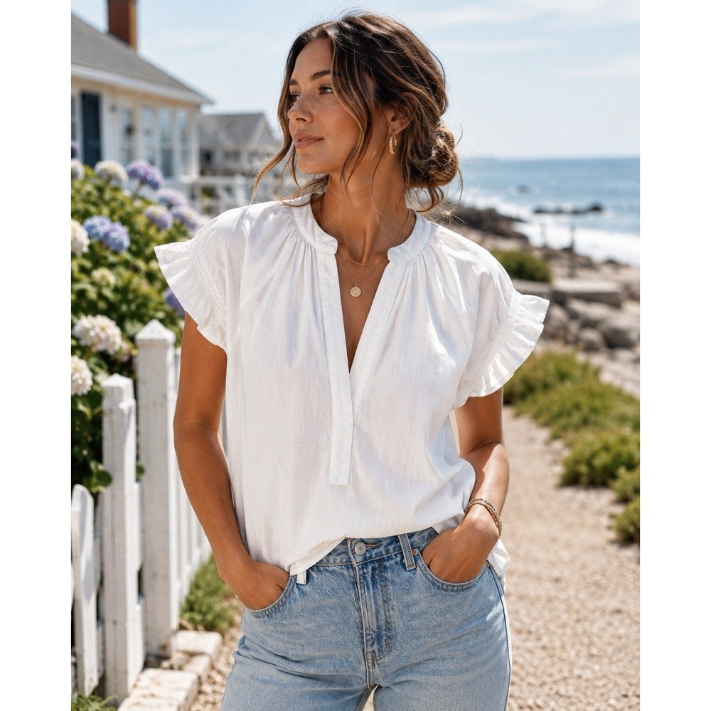Anthropologie Pilcro Blouse M Tatum Cottagecore Romantic Puff Sleeve Peasant Top - Picture 2 of 12